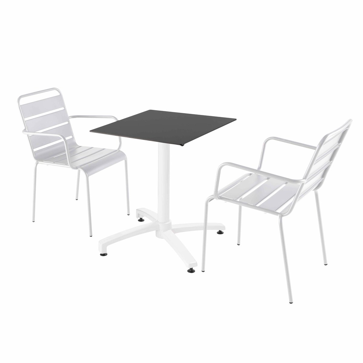 Table 60x60 cm inclinable stratifiée avec pied blanc et chaises en métal, OPERA blanc, OVIALA