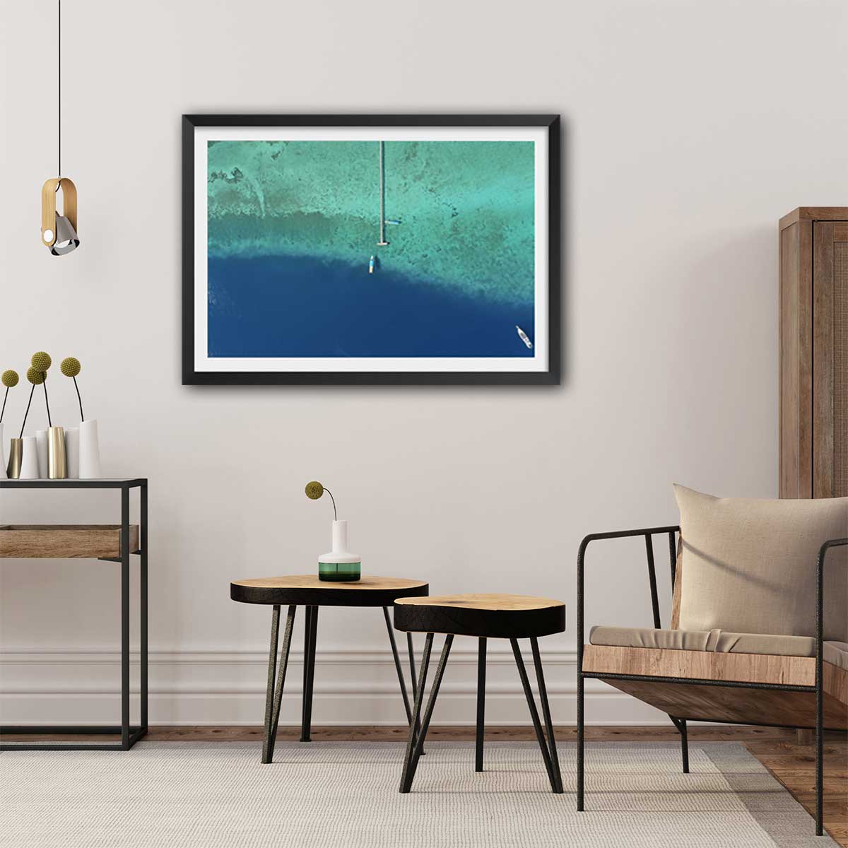 Poster blue lagoon affiche + cadre en bois - noir, HEXOA