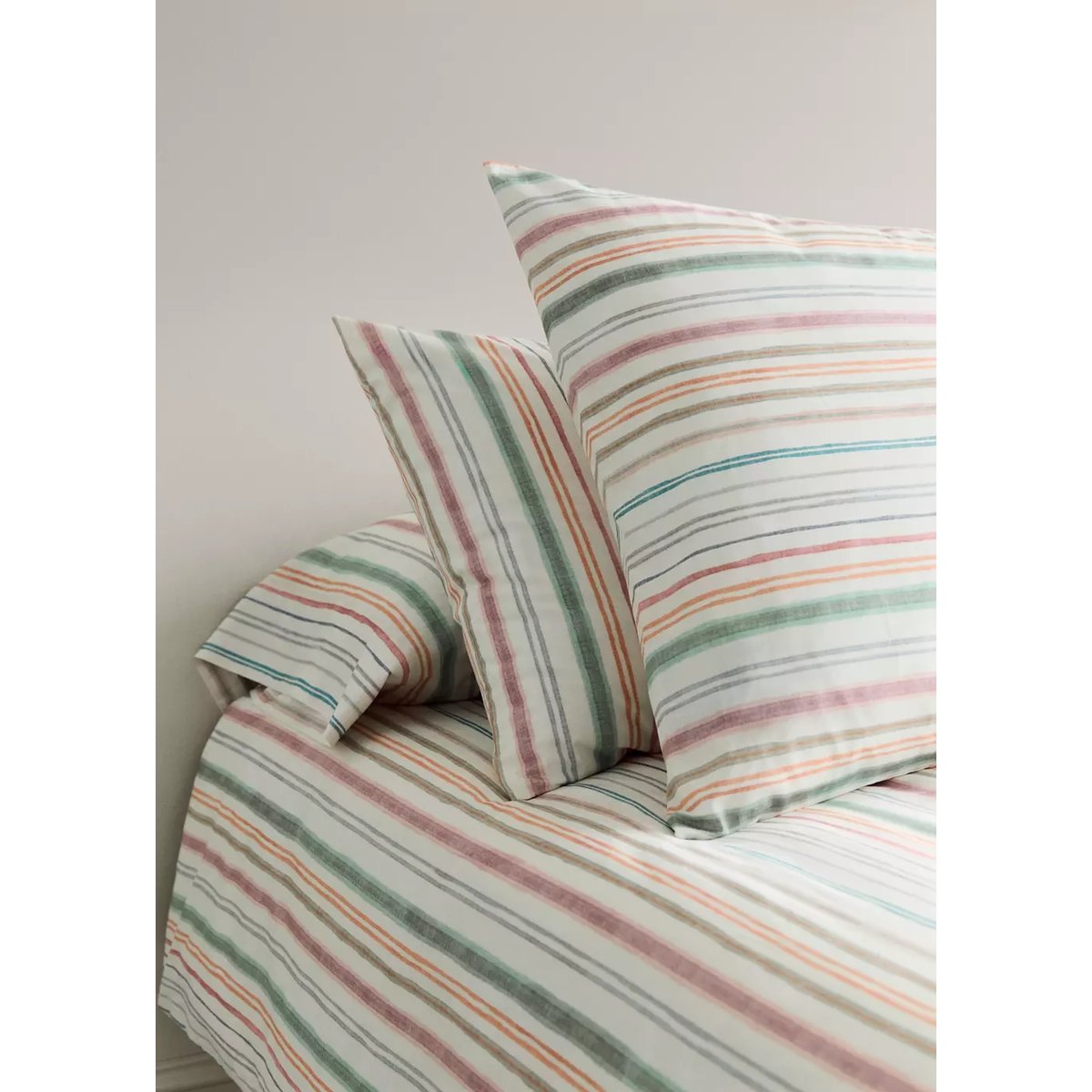 Taie d'oreiller percale de coton rayures multiples colorées 60x60 cm vert, MANGO HOME