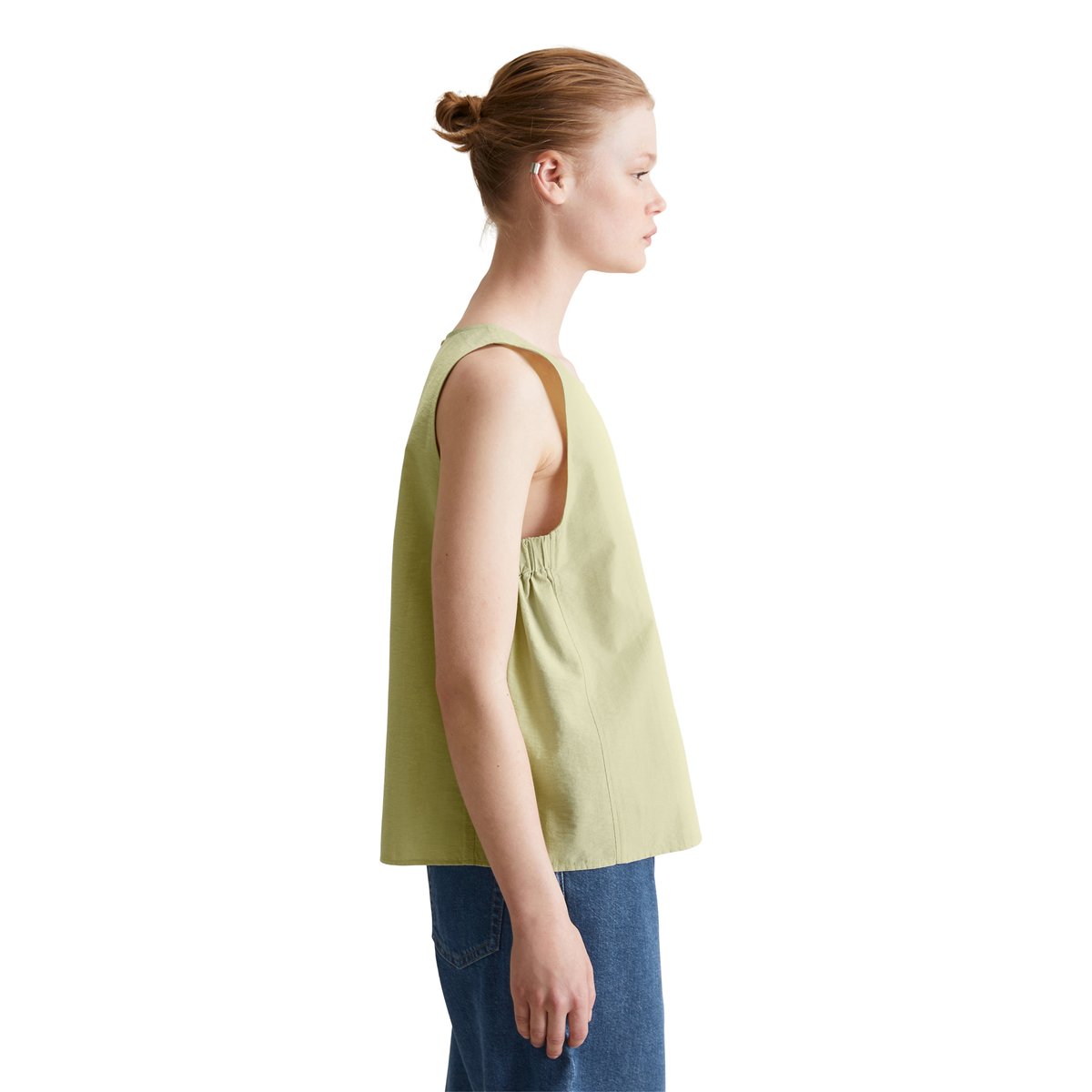 Top chemisier regular cropped en mélange de coton organique vert, MARC O’POLO DENIM