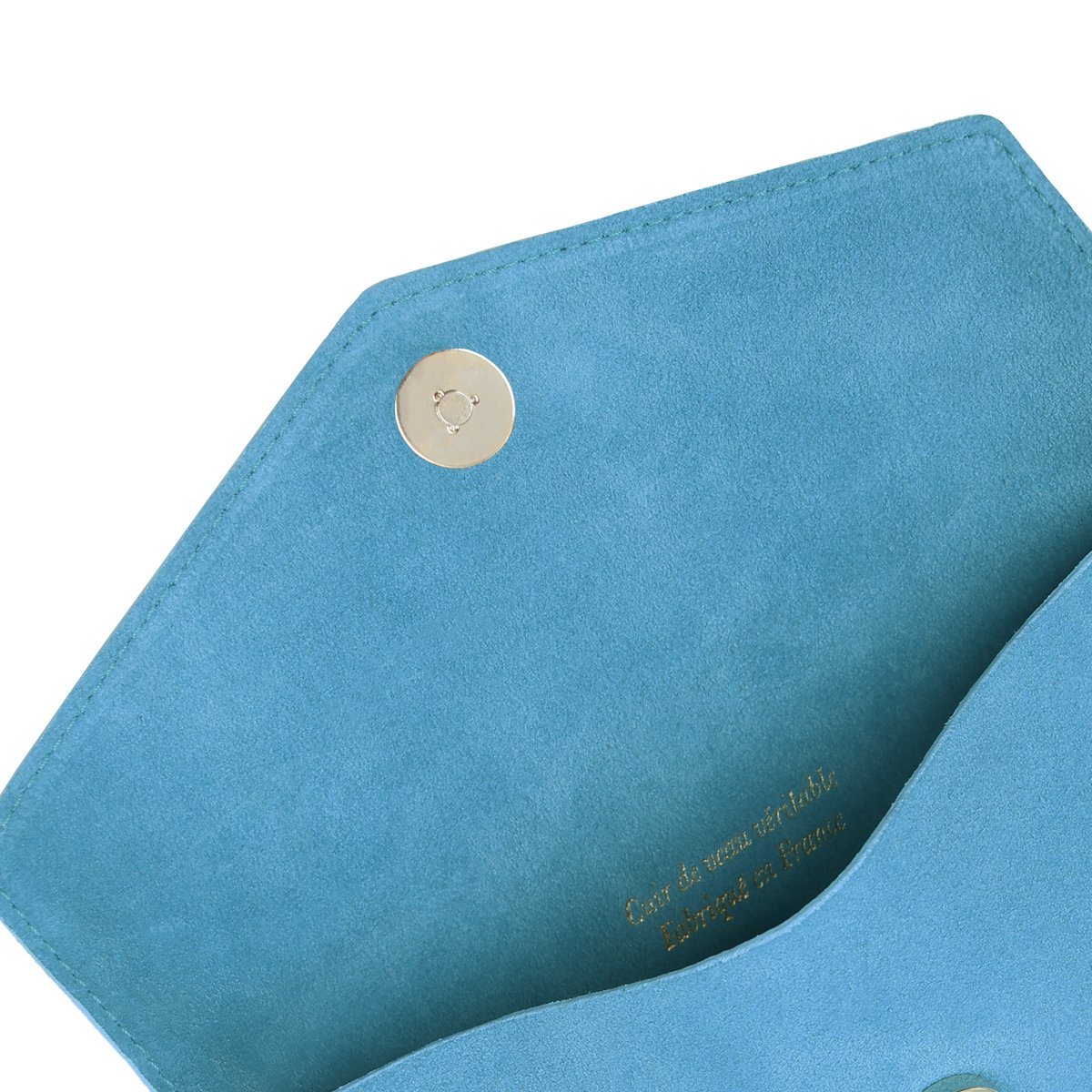 Pochette enveloppe cuir daim upcyclé bleu azur, JULES & JENN