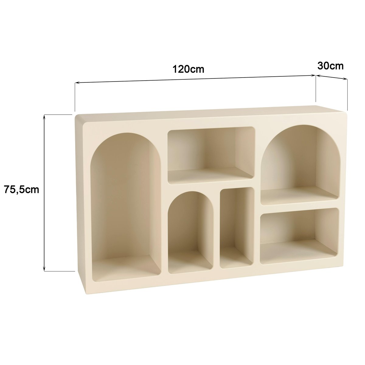Buffet 6 niches 120x30cm en bois peint couleur beige NELIA beige, PIER IMPORT