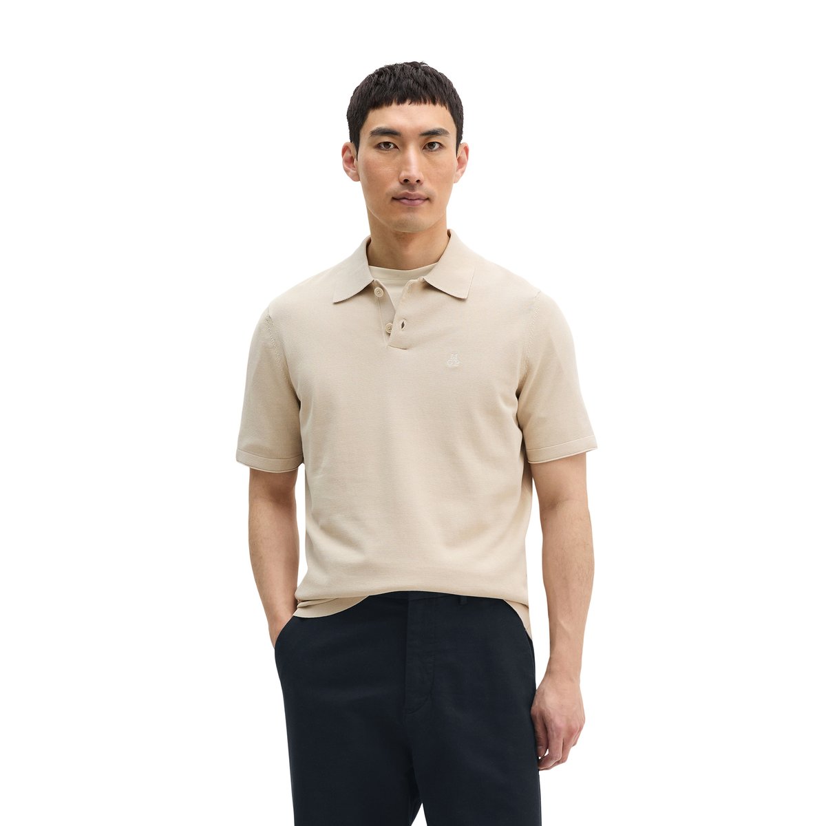 Polo en tricot régulier en coton biologique certifié beige, MARC O'POLO