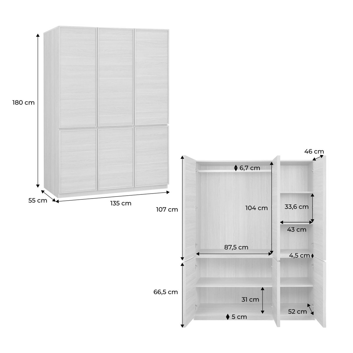 Module dressing décor bois 6 portes 1 penderie KUBA naturel, SWEEEK