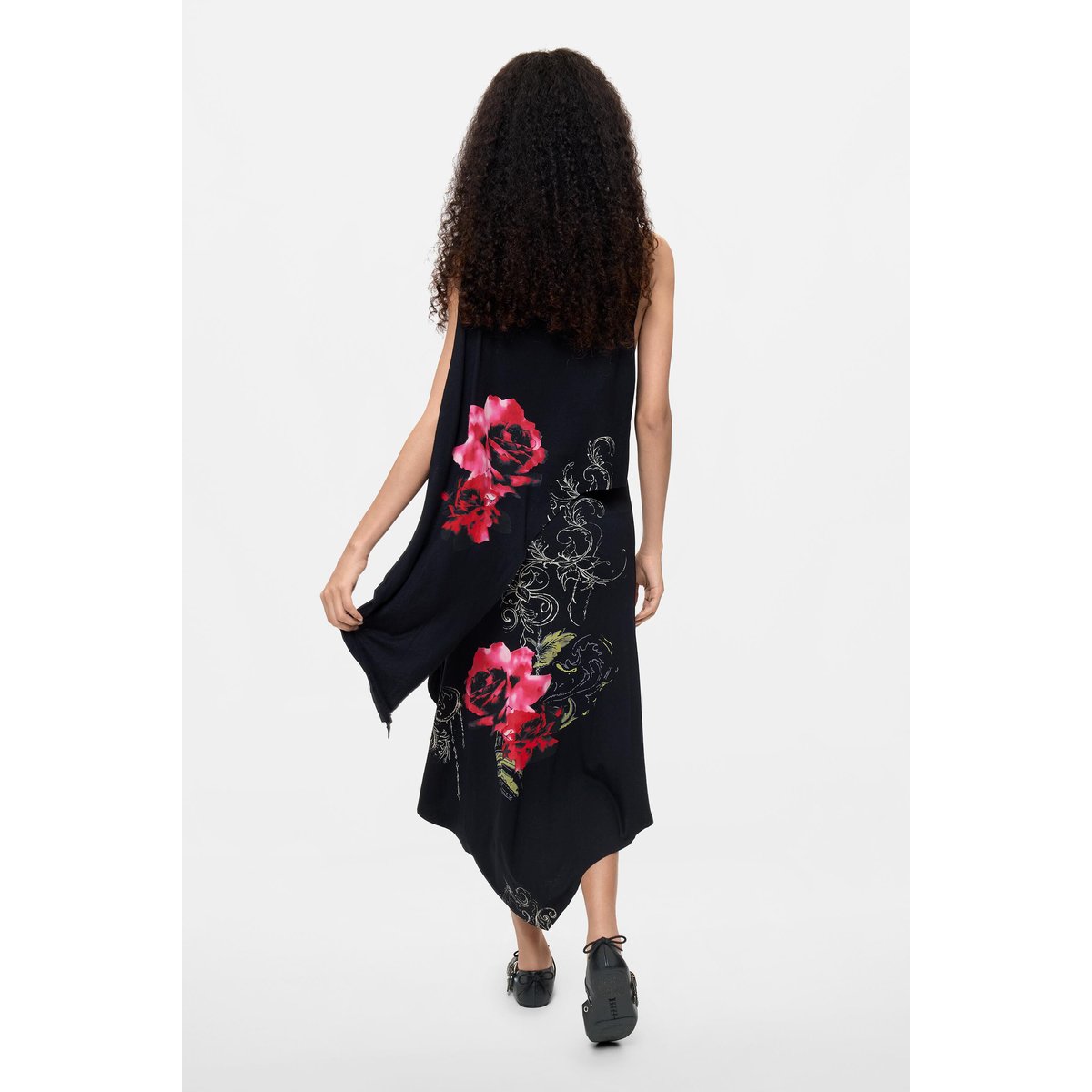 Robe midi asymétrique noir, DESIGUAL