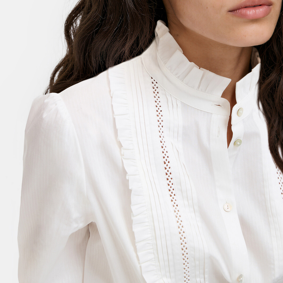 Blouse col victorien manches longues avec plastron ecru, LA REDOUTE COLLECTIONS