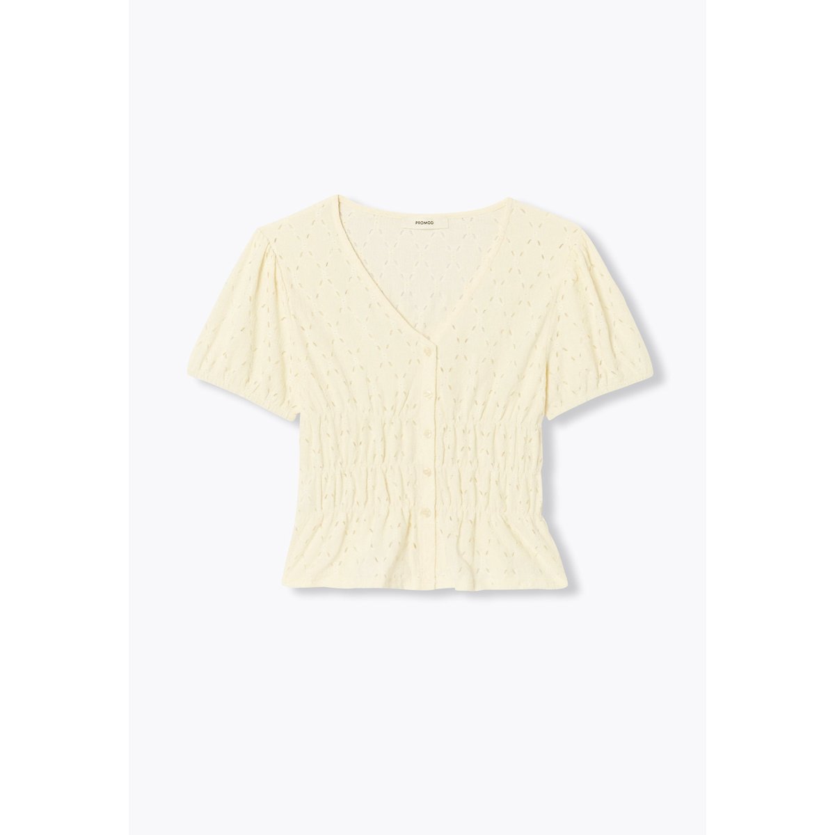T-shirt smocké ajouré marron, PROMOD