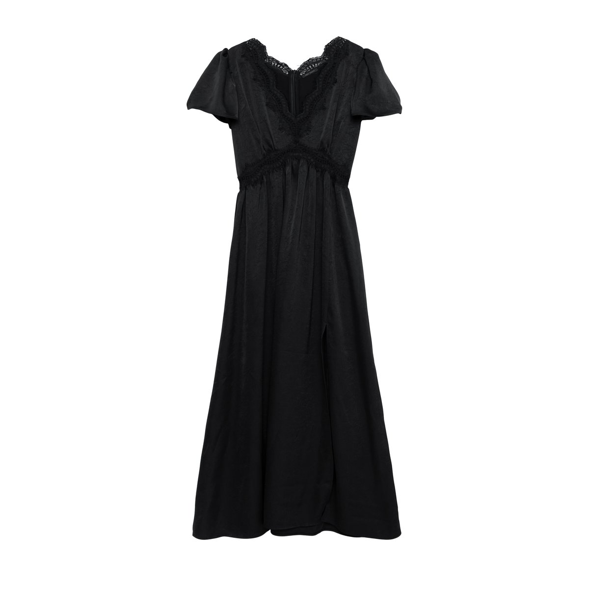Robe satinée froissée détails dentelle noir, IKKS
