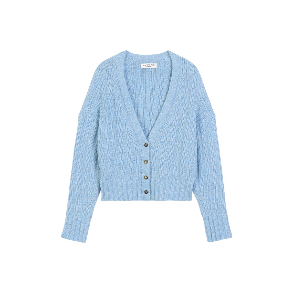 Cardigan relaxed en noble mélange de laine et de laine d'alpaga bleu moyen, MARC O’POLO DENIM