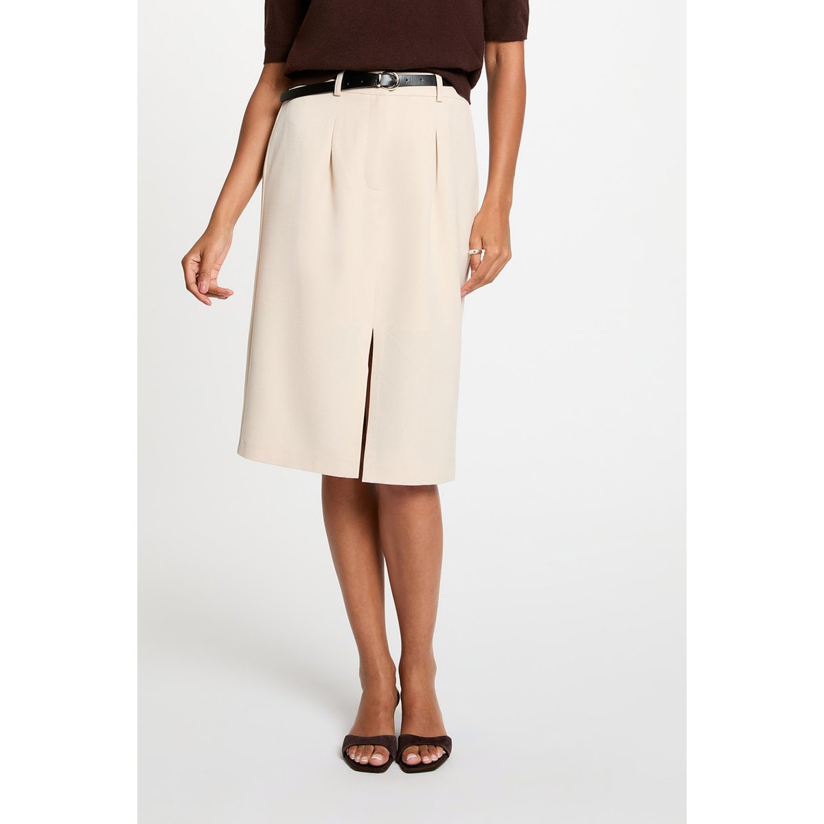 Jupe crayon taille haute beige, MORGAN
