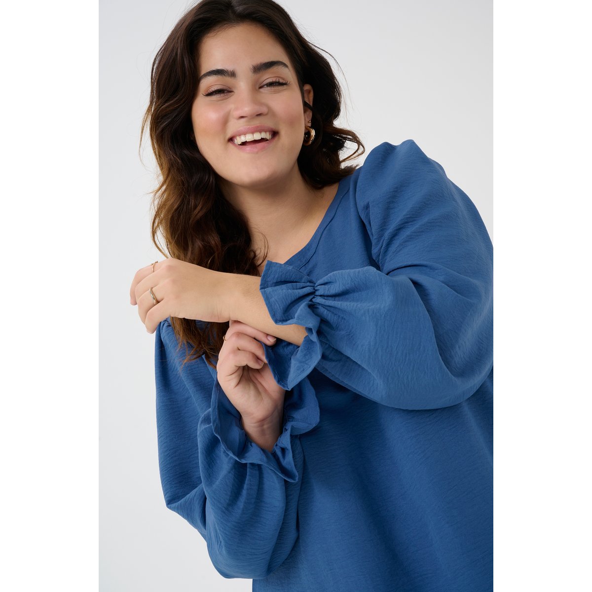 Long sleeved blouse bleu ensign blue, KAFFE CURVE