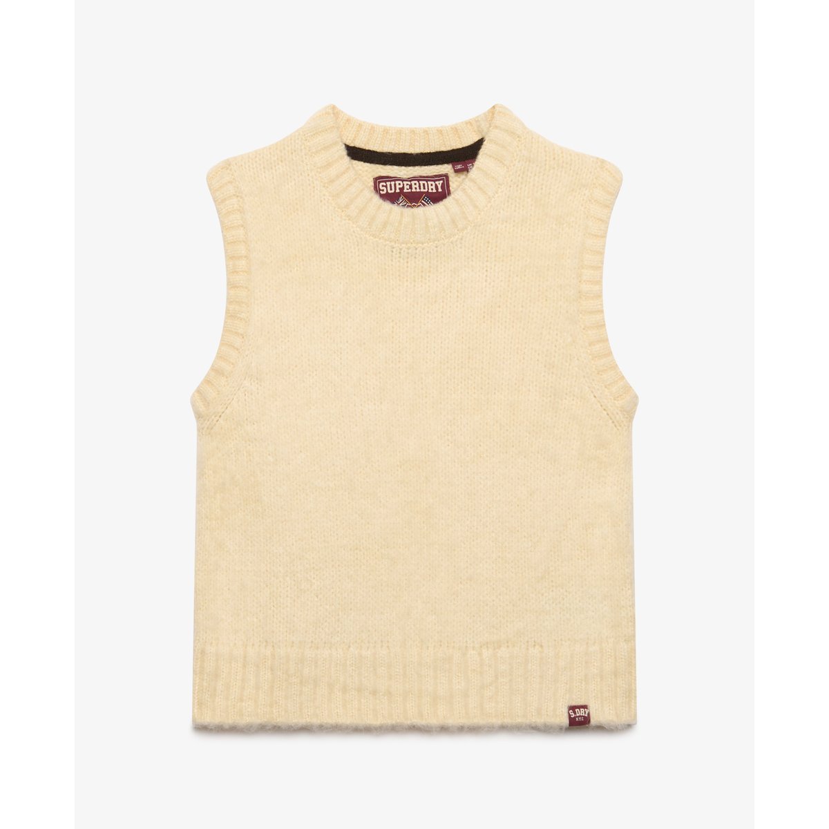 Débardeur en Maille Brossée Col Rond crème brûlée, SUPERDRY