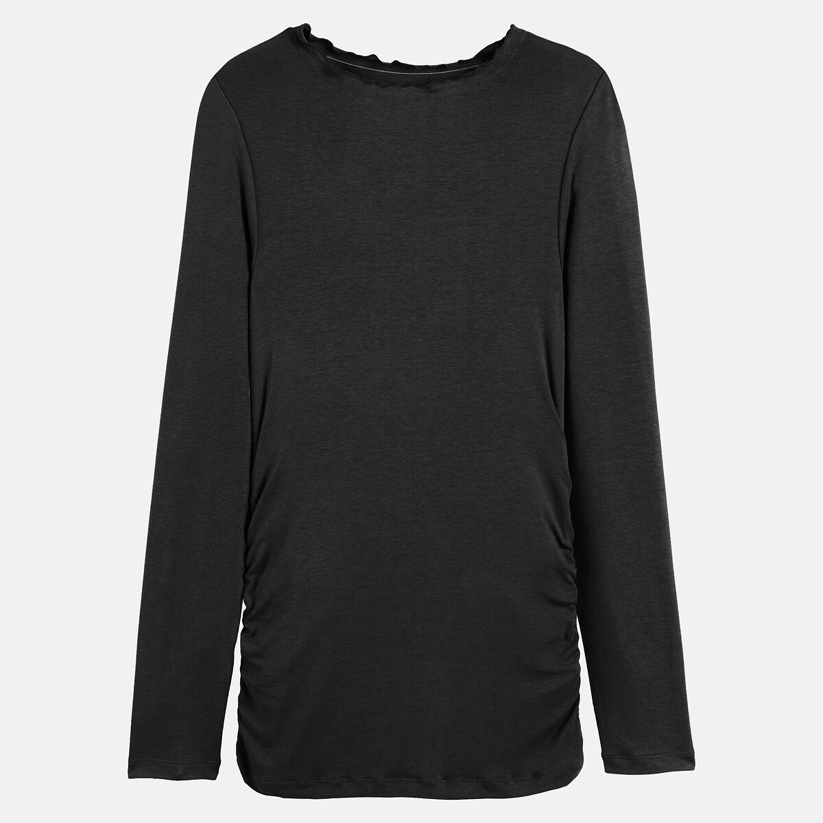 T-shirt froncé col rond manches longues noir, LA REDOUTE COLLECTIONS
