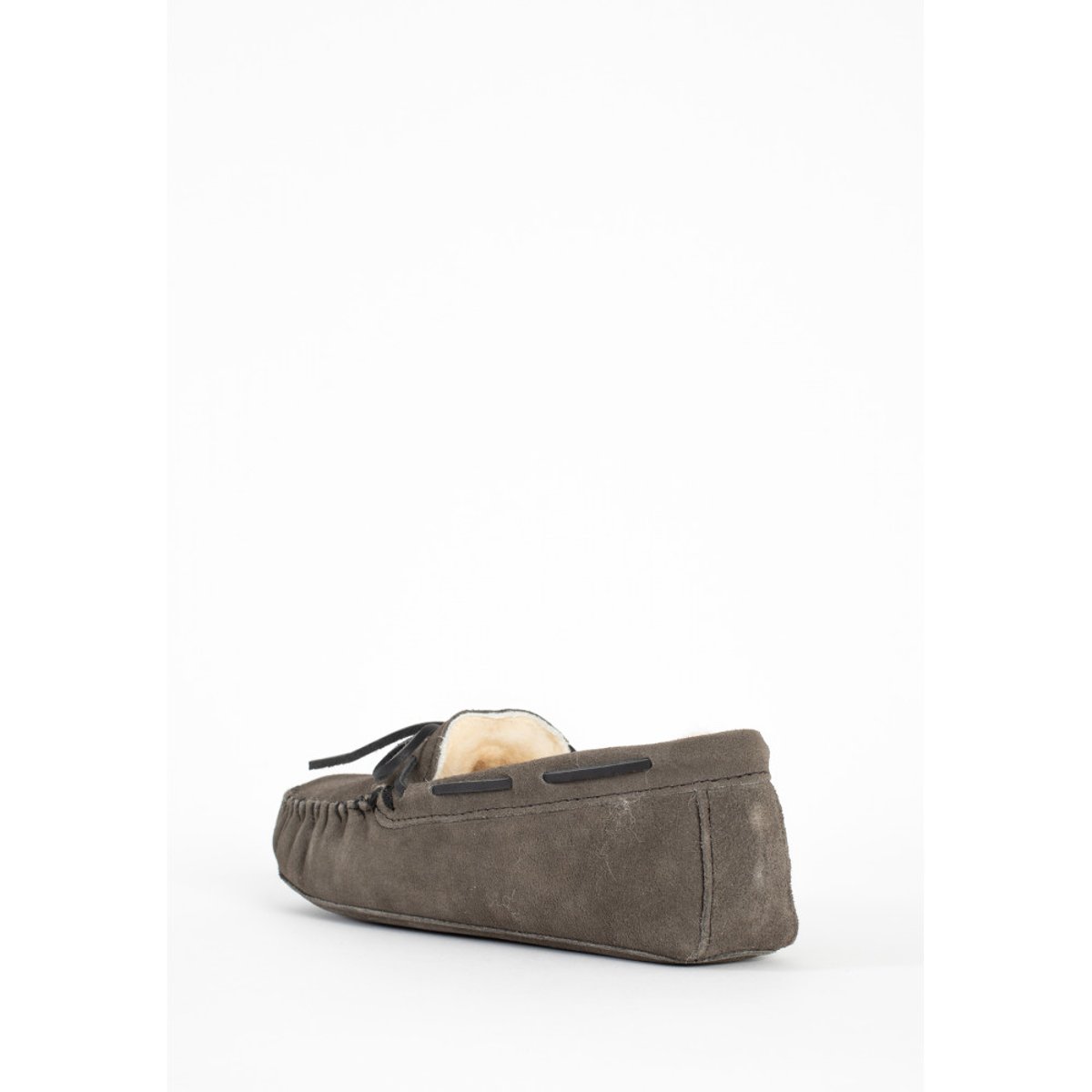 Mocassins en cuir suede et laine SHEEPSKIN SOFTSOLE gris, MINNETONKA