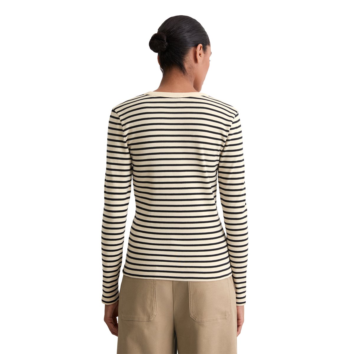 T-shirt long rayé regular en pur coton bio bleu foncé, MARC O'POLO