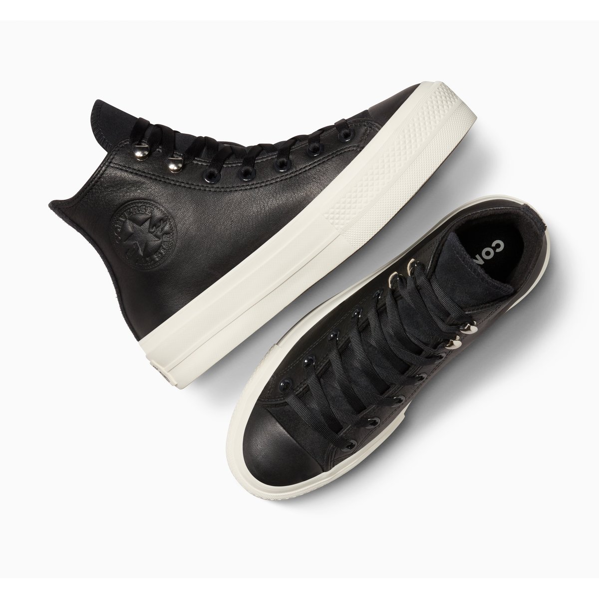 Baskets CHUCK TAYLOR ALL STAR LIFT PLATFORM WATER REPELLENT LEATHER noir/noir/écru, CONVERSE