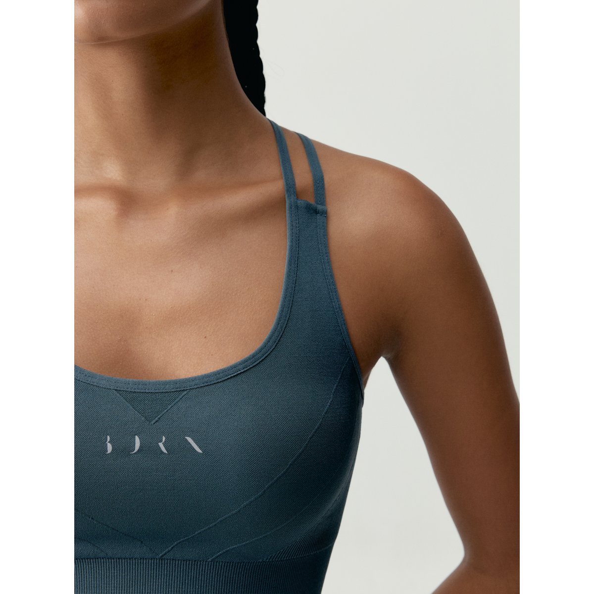 Brassière de sport femme Keren maintien élevé bretelles coussinets amovibles bleu gris tempête, BORN