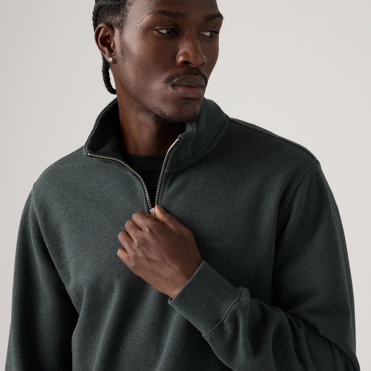 Sweat demi-zip gris foncé chiné, LEVI'S