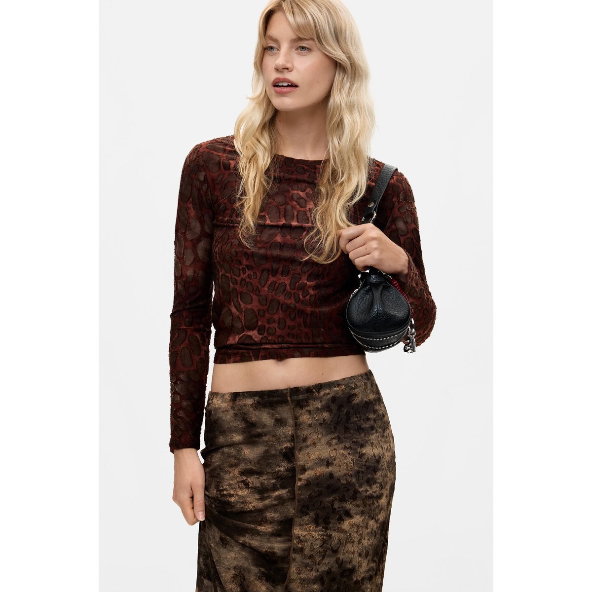 Jupe midi imprimée noir, DESIGUAL