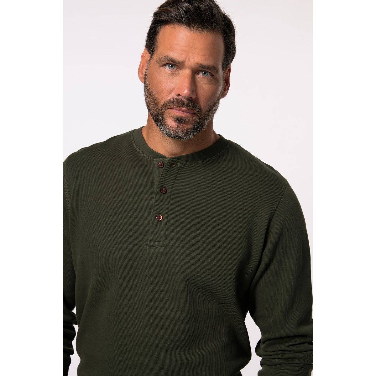 Henley, manches longues, maille piquée vert foncé, JP1880