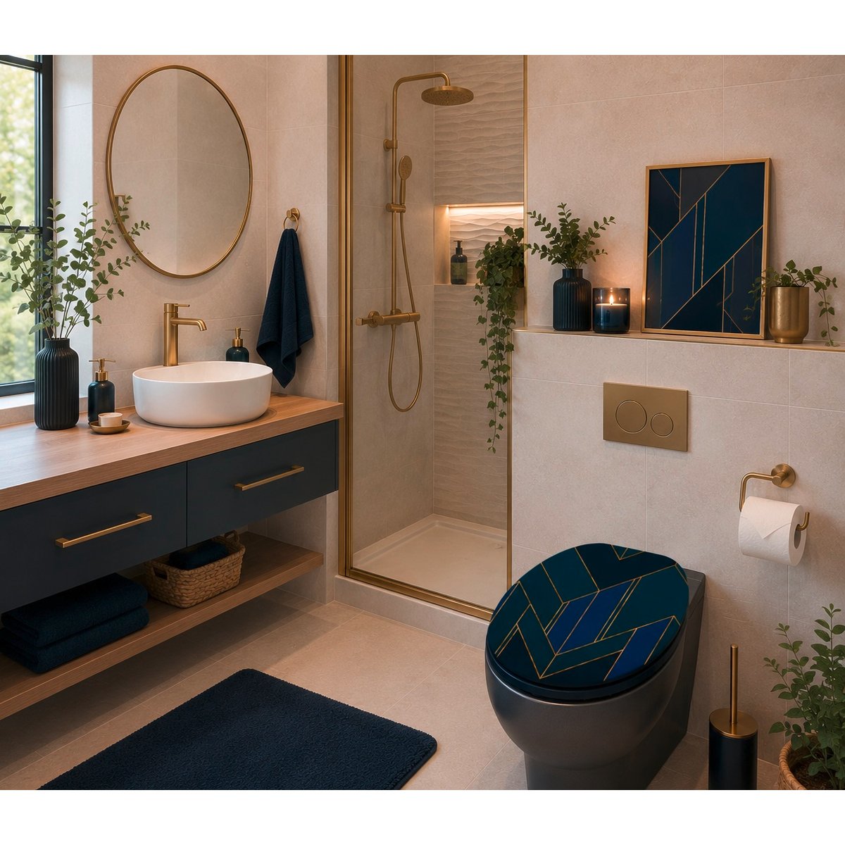 Abattant WC charnieres plastique Graphique bleu, EDEN