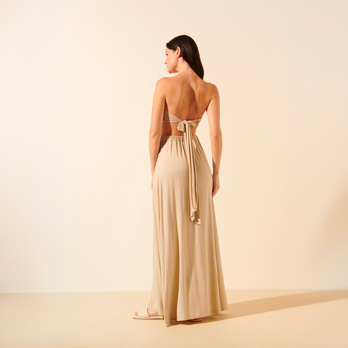 Robe fluide bustier NANCY beige sable, BENOA