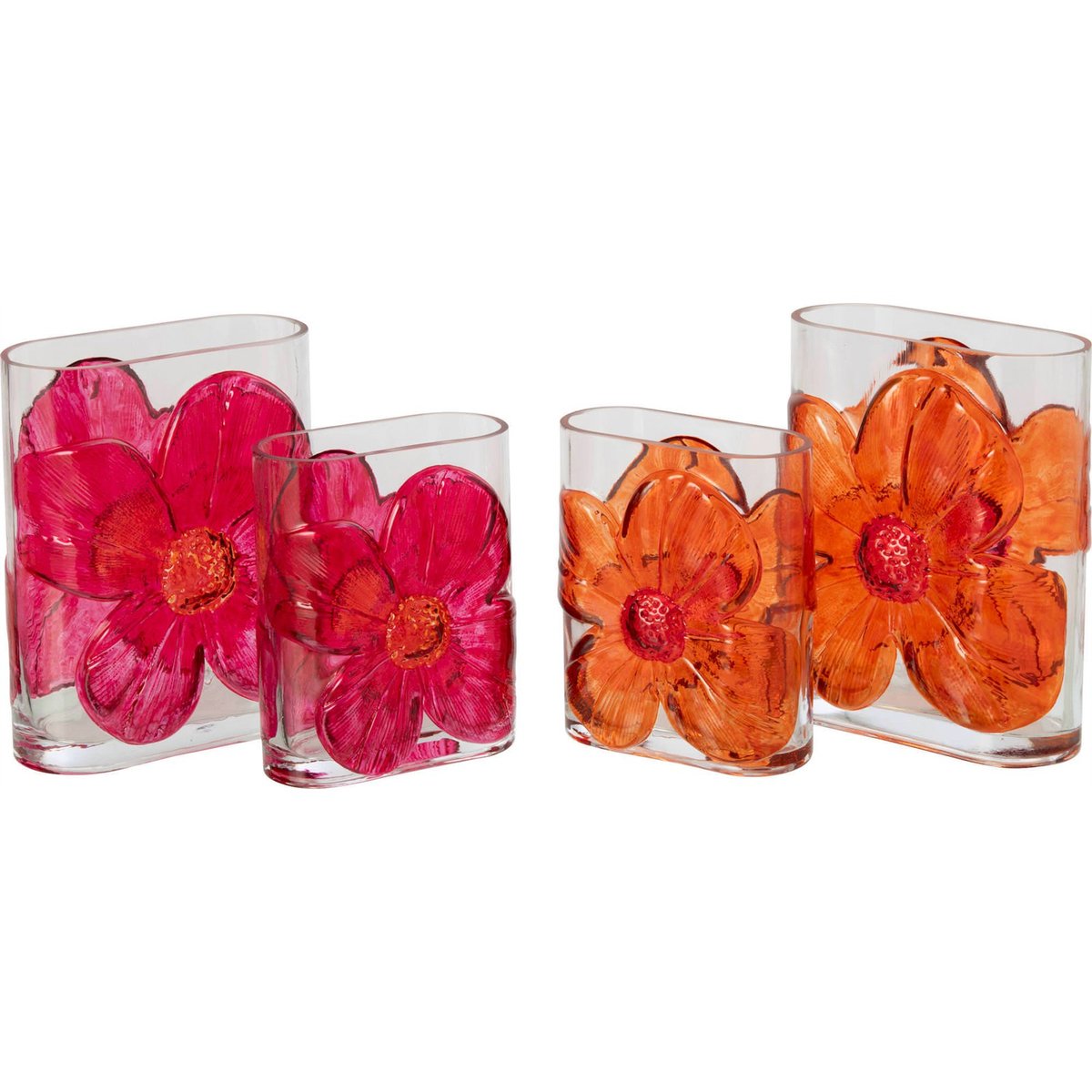 Vase à fleurs en verre, Lot de 2 orange et fuchsia, RECOLLECTION