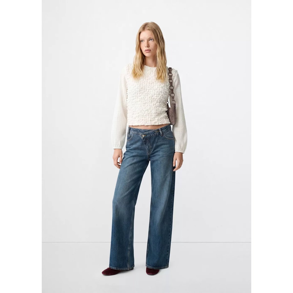 Blouse texturée combinée blanc cassé, MANGO TEEN