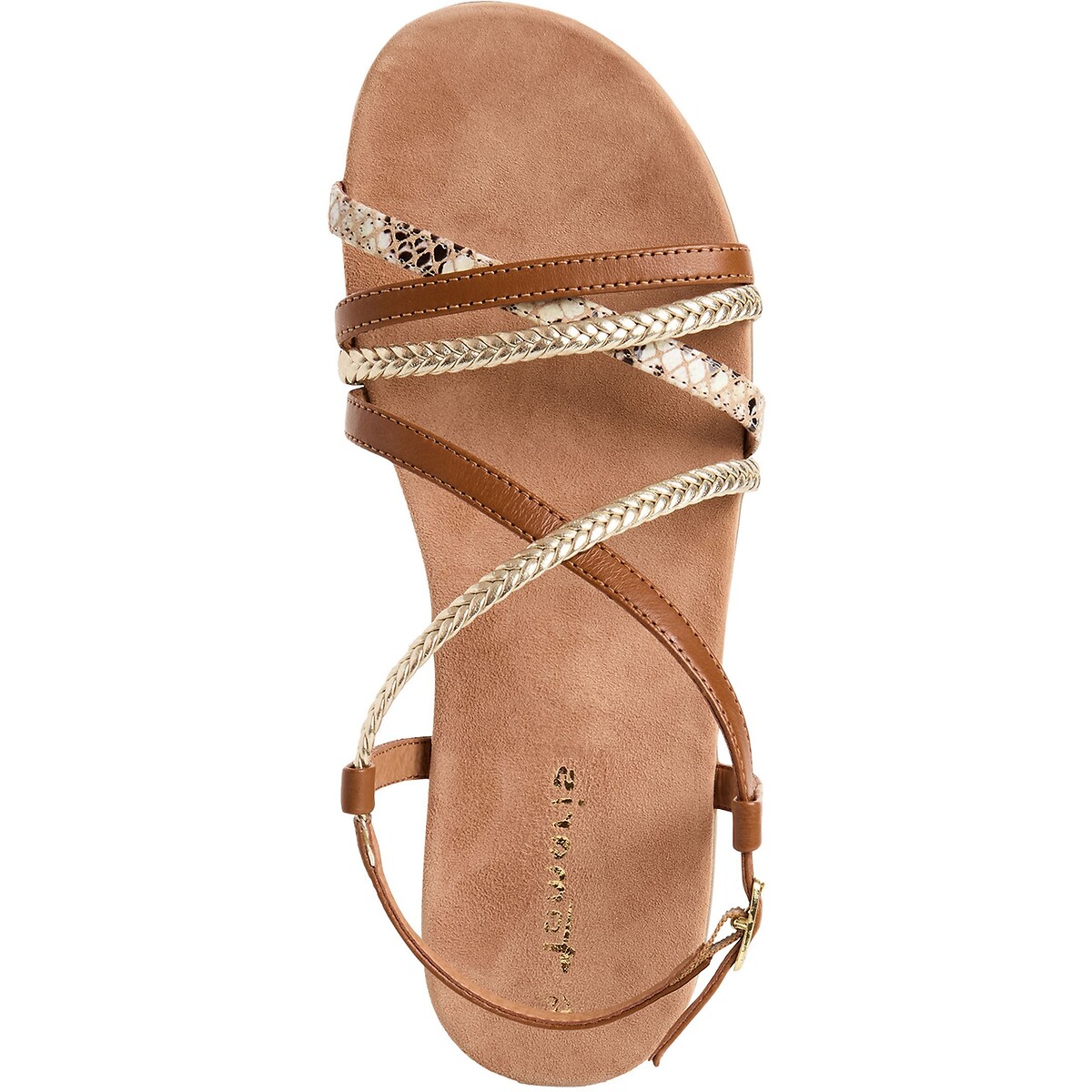 Sandali piatti multi cinturino cognac, TAMARIS