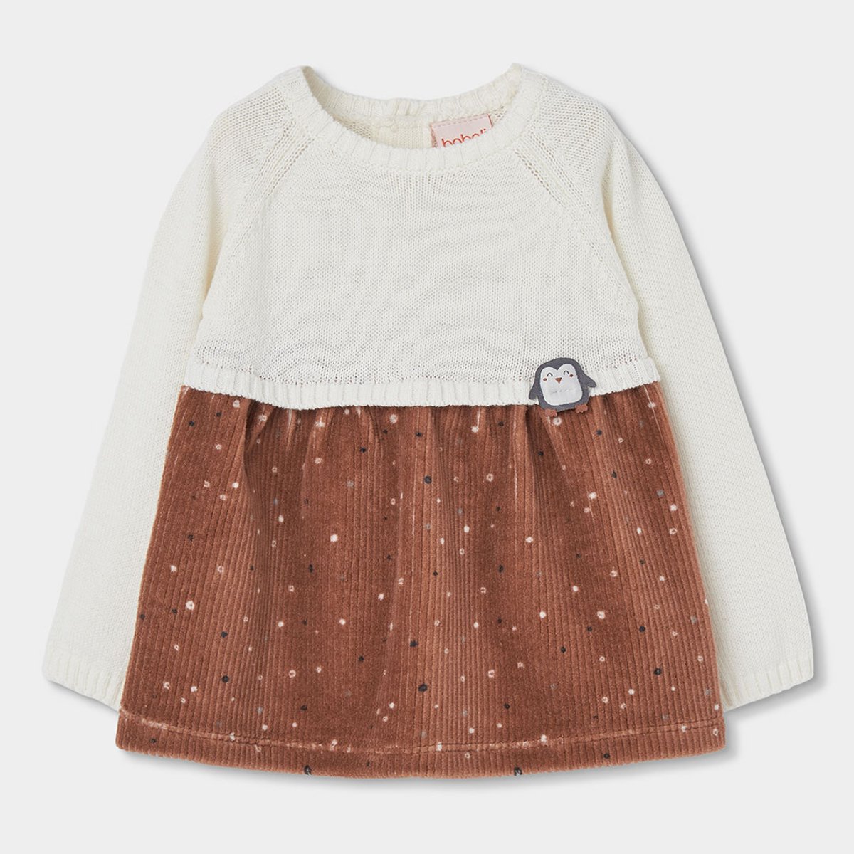 Robe en maille combinée avec pingouin blanc, BOBOLI