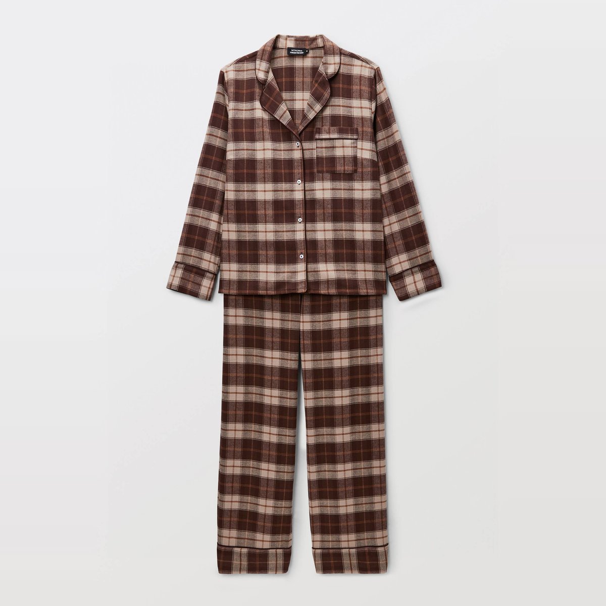 Pyjama à carreaux en coton gratté bio GOTS chataigne, MONOPRIX