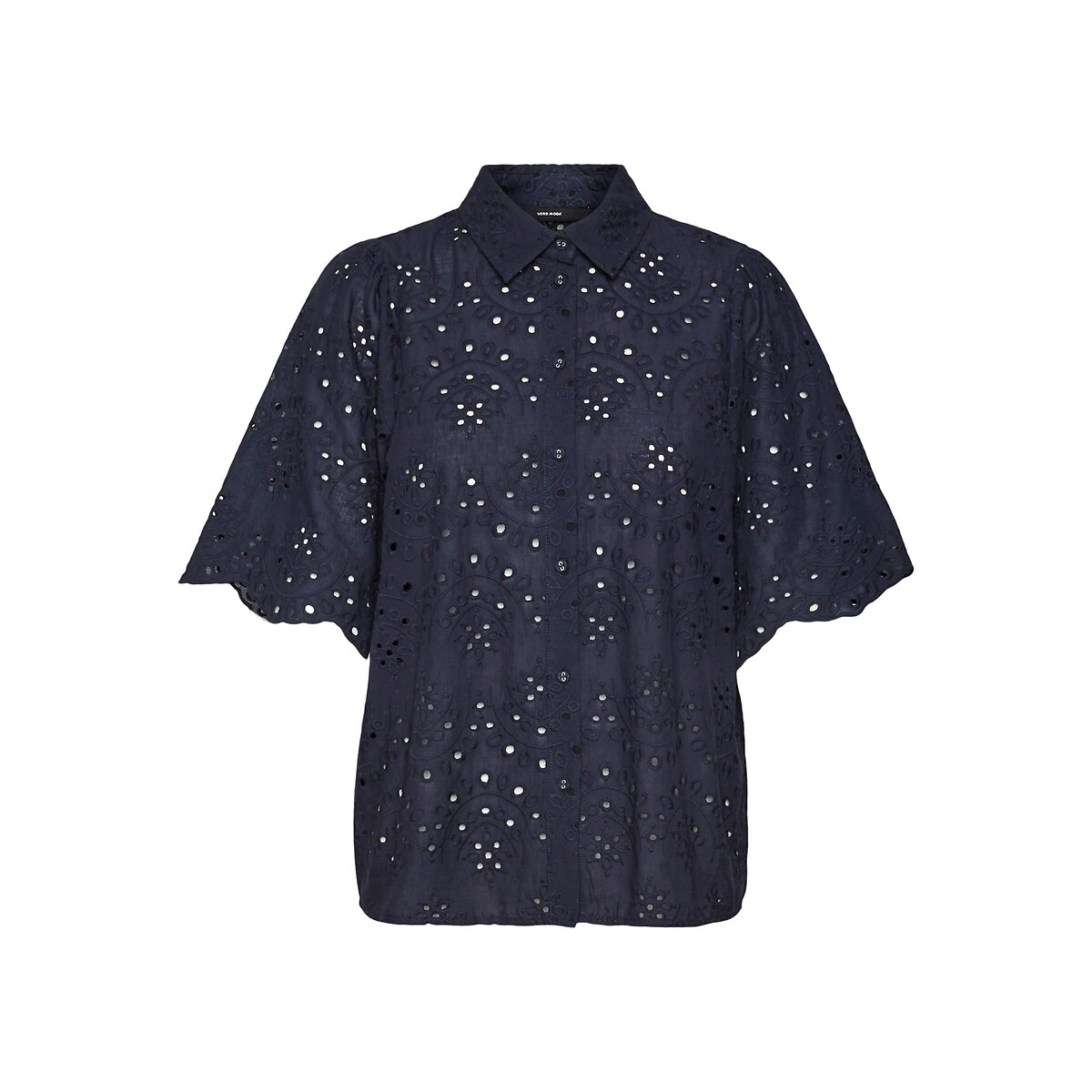 Broderies Anglaise Cotton Blouse with Wide Sleeves navy, VERO MODA