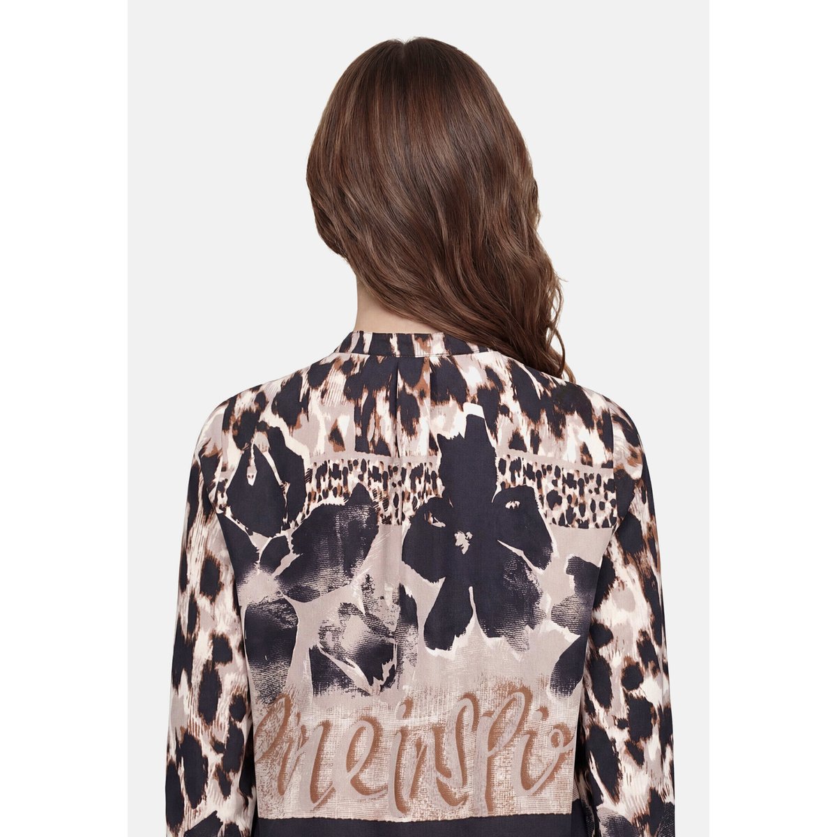 Chemisier long à col droit beige/noir, BETTY BARCLAY