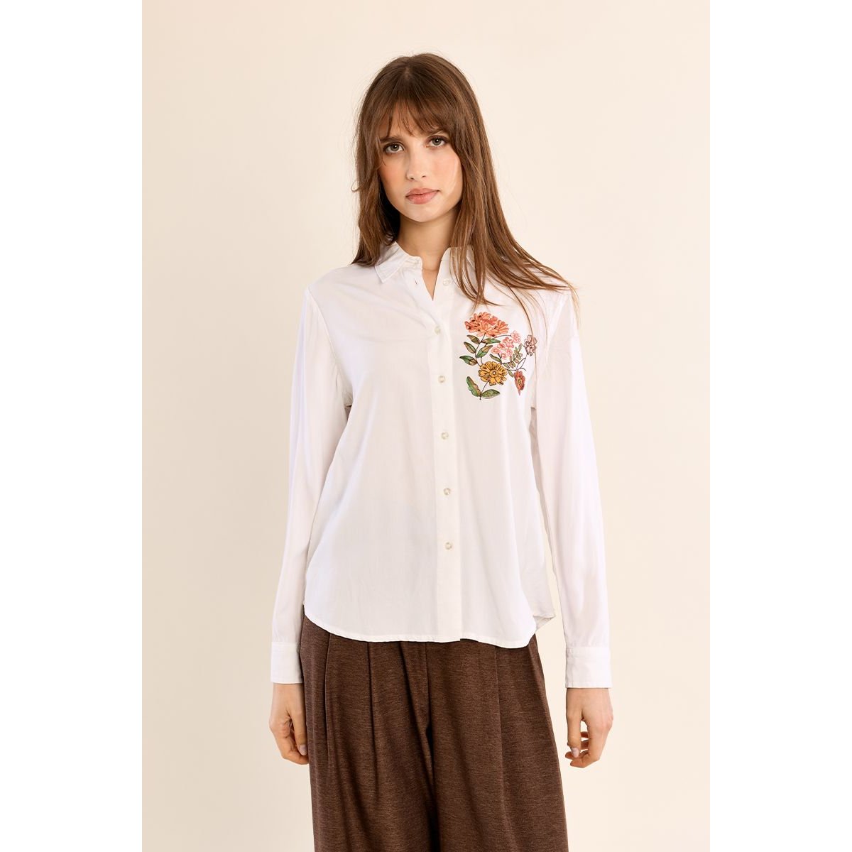 Chemise droite à fleurs brodées offwhite, MOLLY BRACKEN