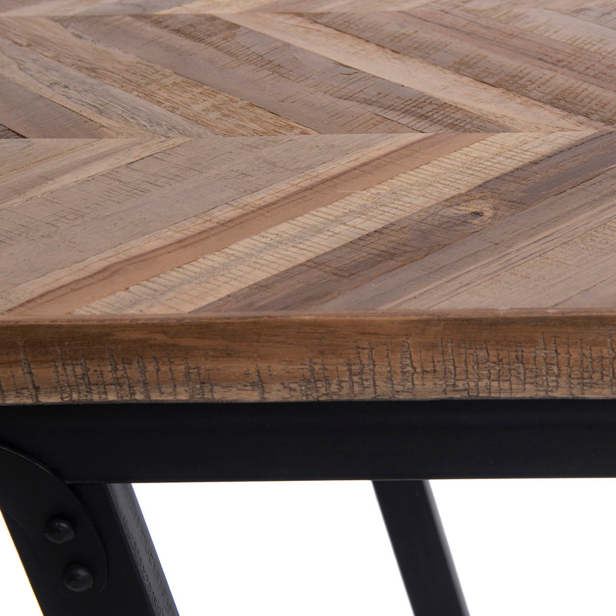 Banc en bois de teck et fer noir HERRINGBONE beige, BAZAR BIZAR