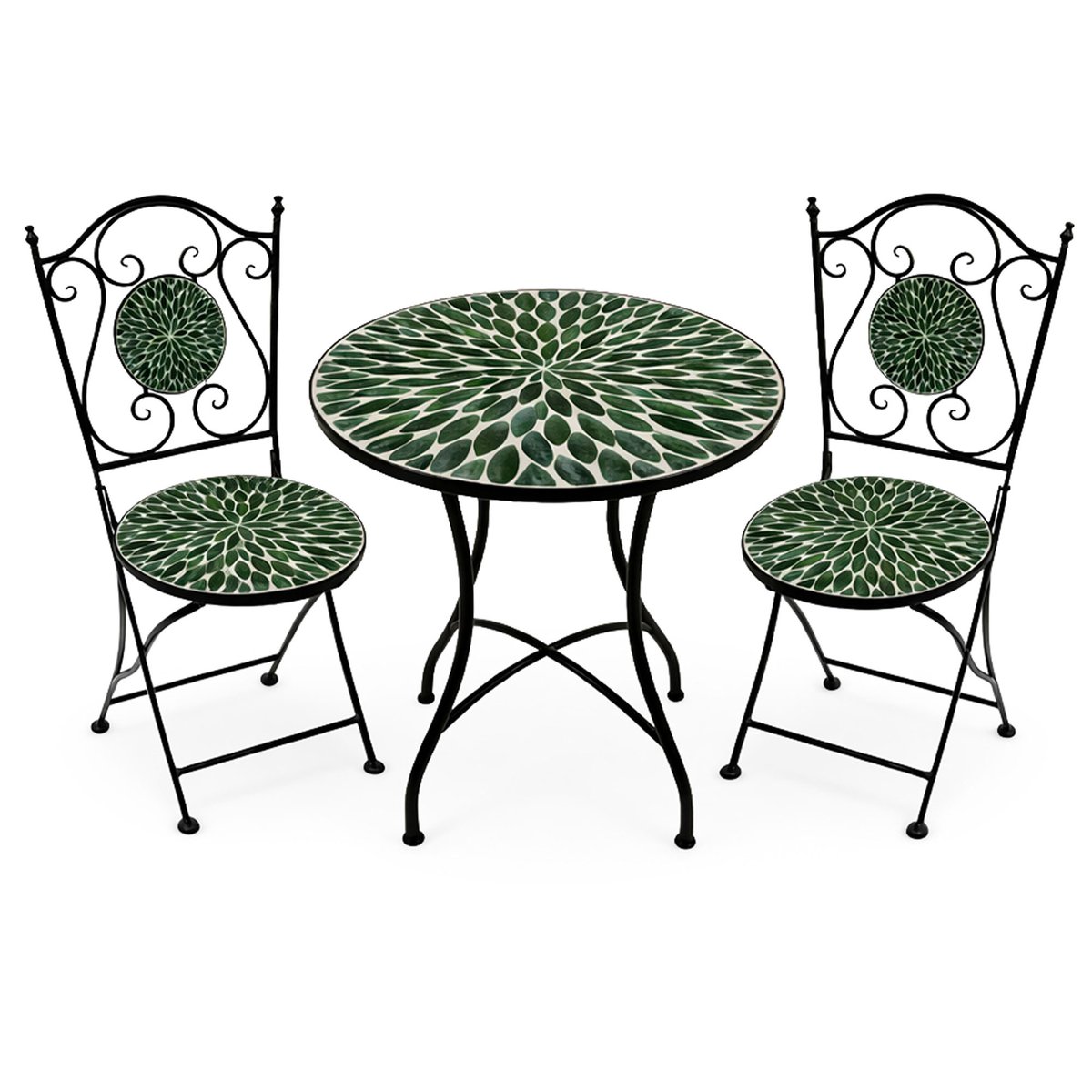 Ensembe table et chaises de jardin mosaïque vert 60x60x71cm vert, WADIGA