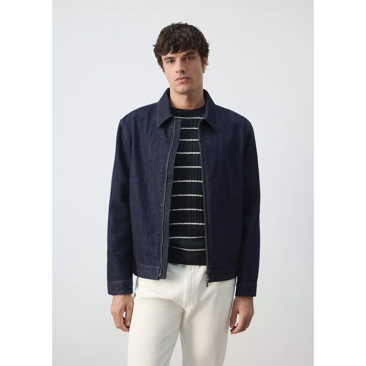 Veste en denim avec fermeture éclair bleu, MANGO MAN