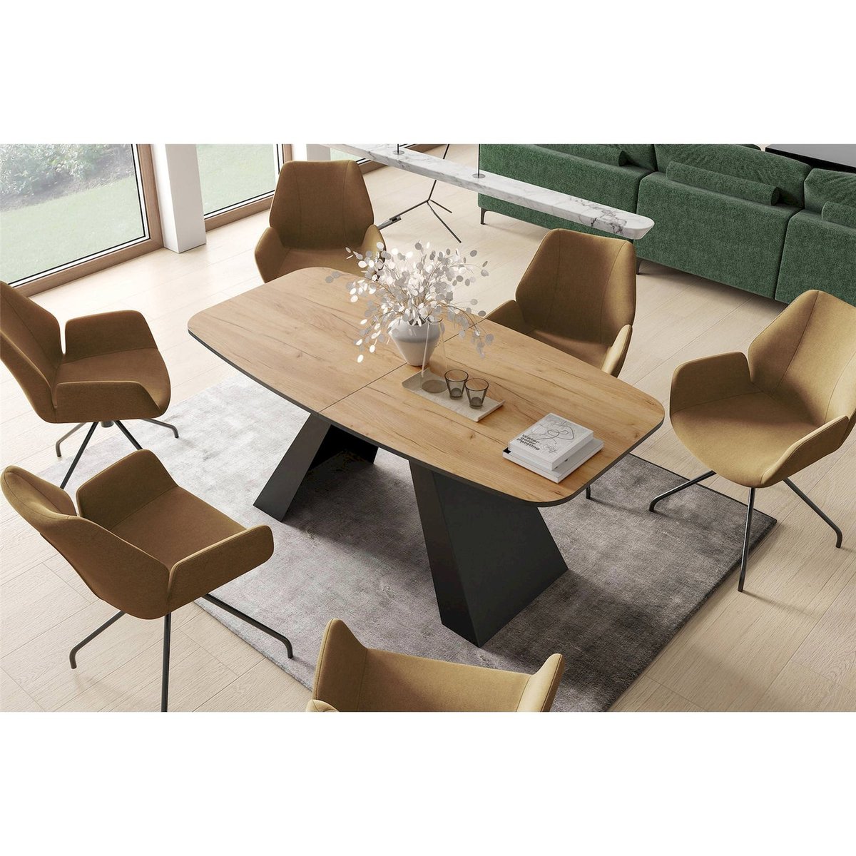 Table à manger extensible ovale collection OSSORD bois clair et noir, RECOLLECTION