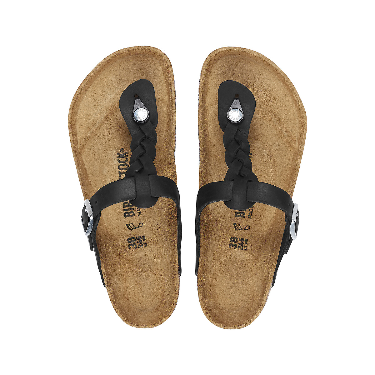 Tongs cuir gras Gizeh Braided noir, BIRKENSTOCK