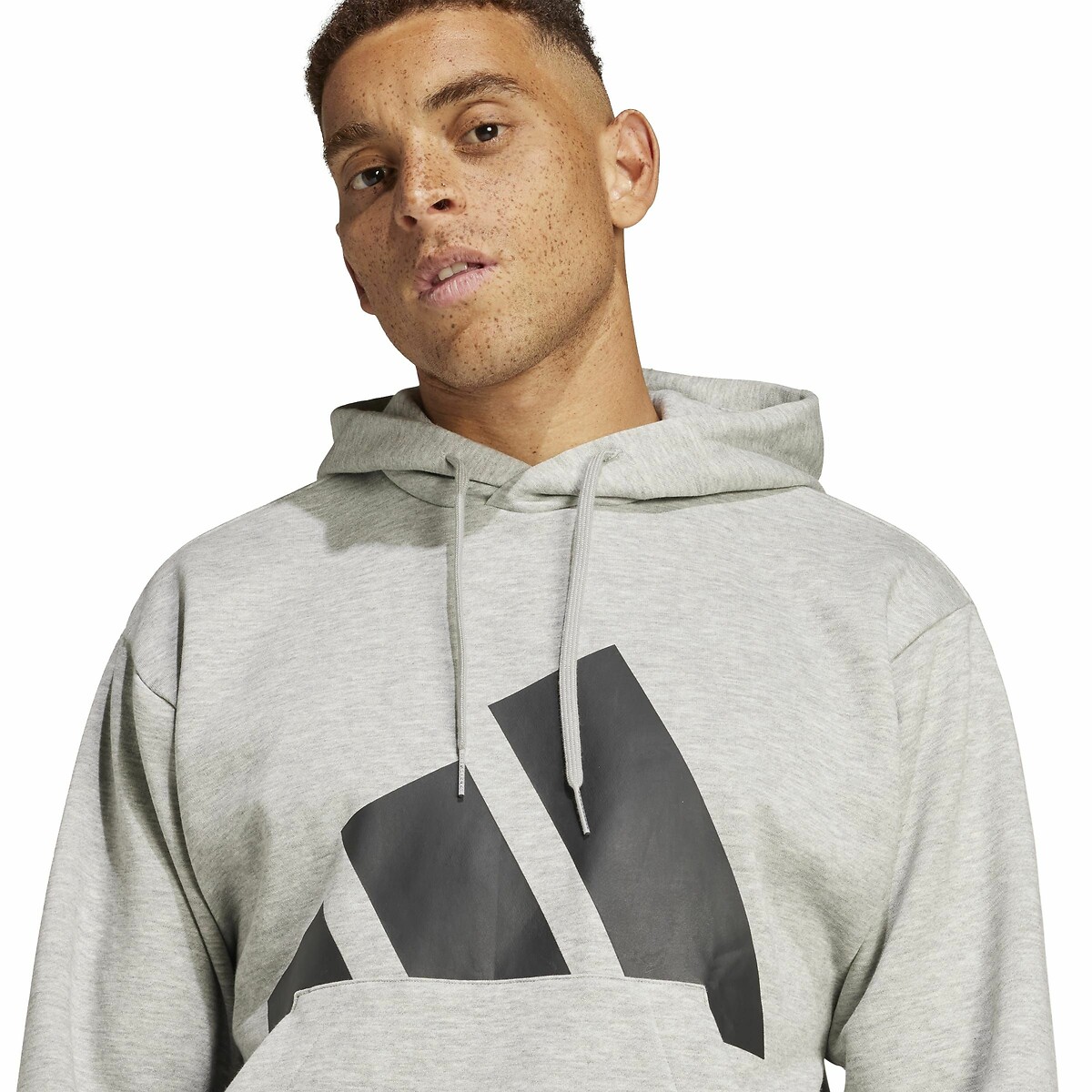 Sweat-shirt capuche molleton grand logo Essential gris chiné, ADIDAS SPORTSWEAR