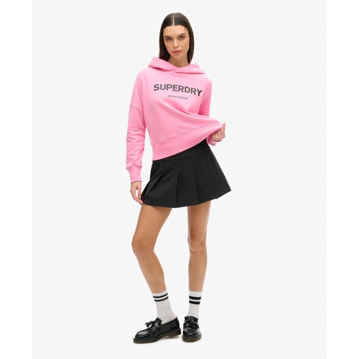 Sweat court droit à capuche Core Sport rose marne, SUPERDRY
