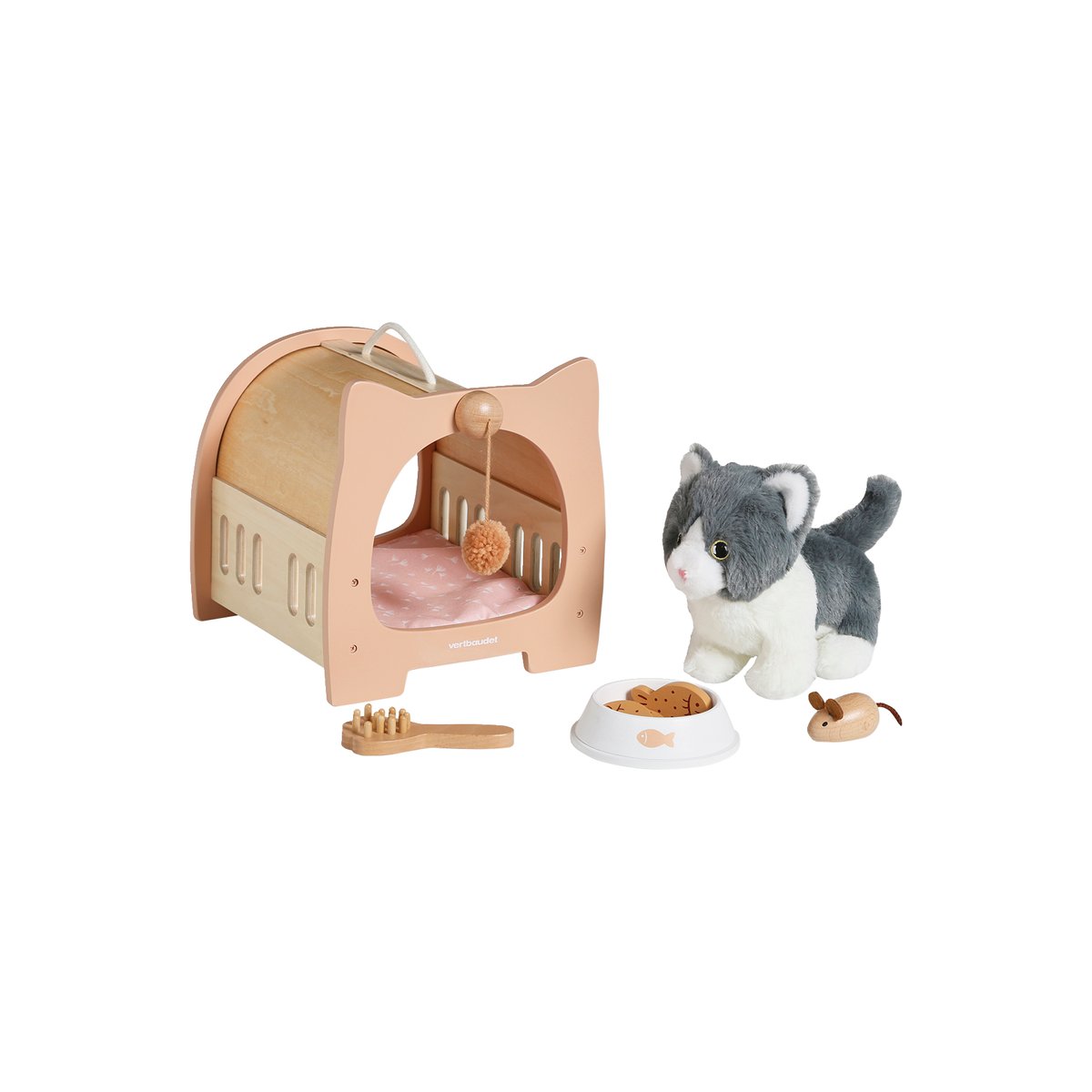 Set animal de compagnie Chat + accessoires en bois FSC® bois, VERTBAUDET