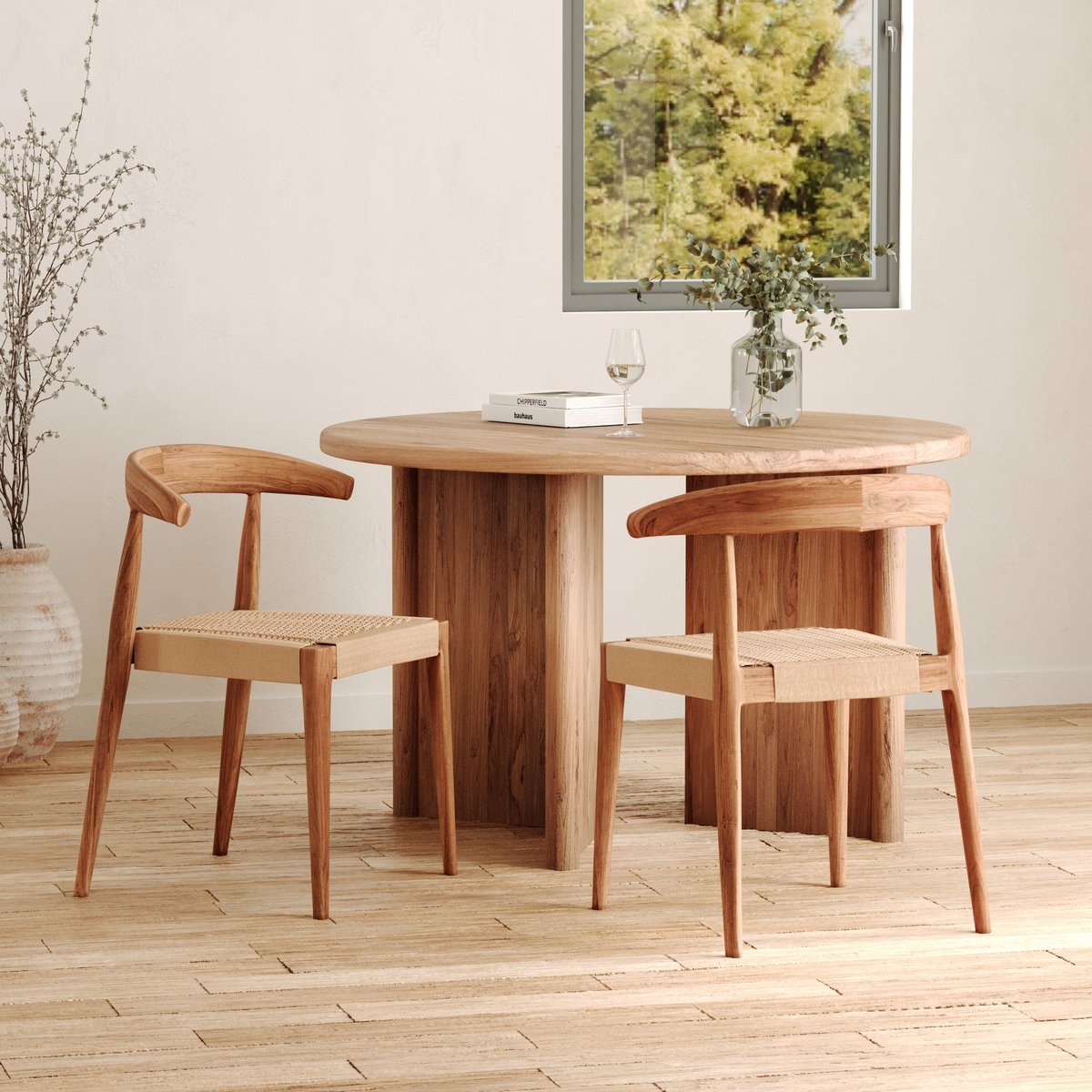 Lot de 2 chaises en bois de teck et cordage type loom - ALIA marron clair, MAISON PAVANE