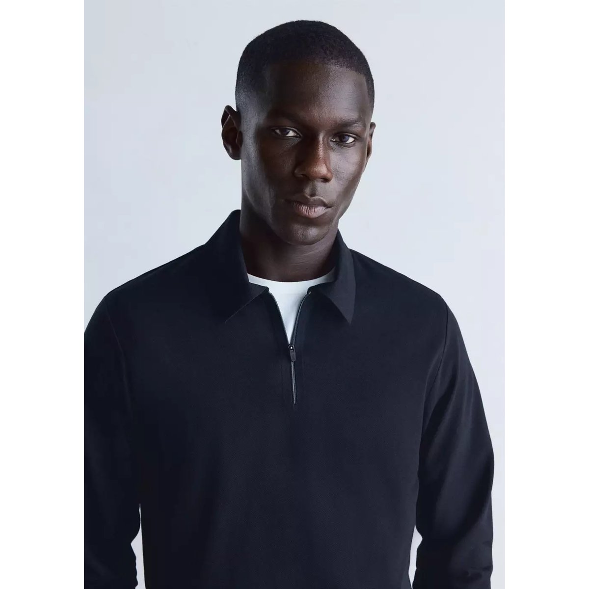 Pull polo regular fit à zip Thermolite® bleu marine, MANGO MAN