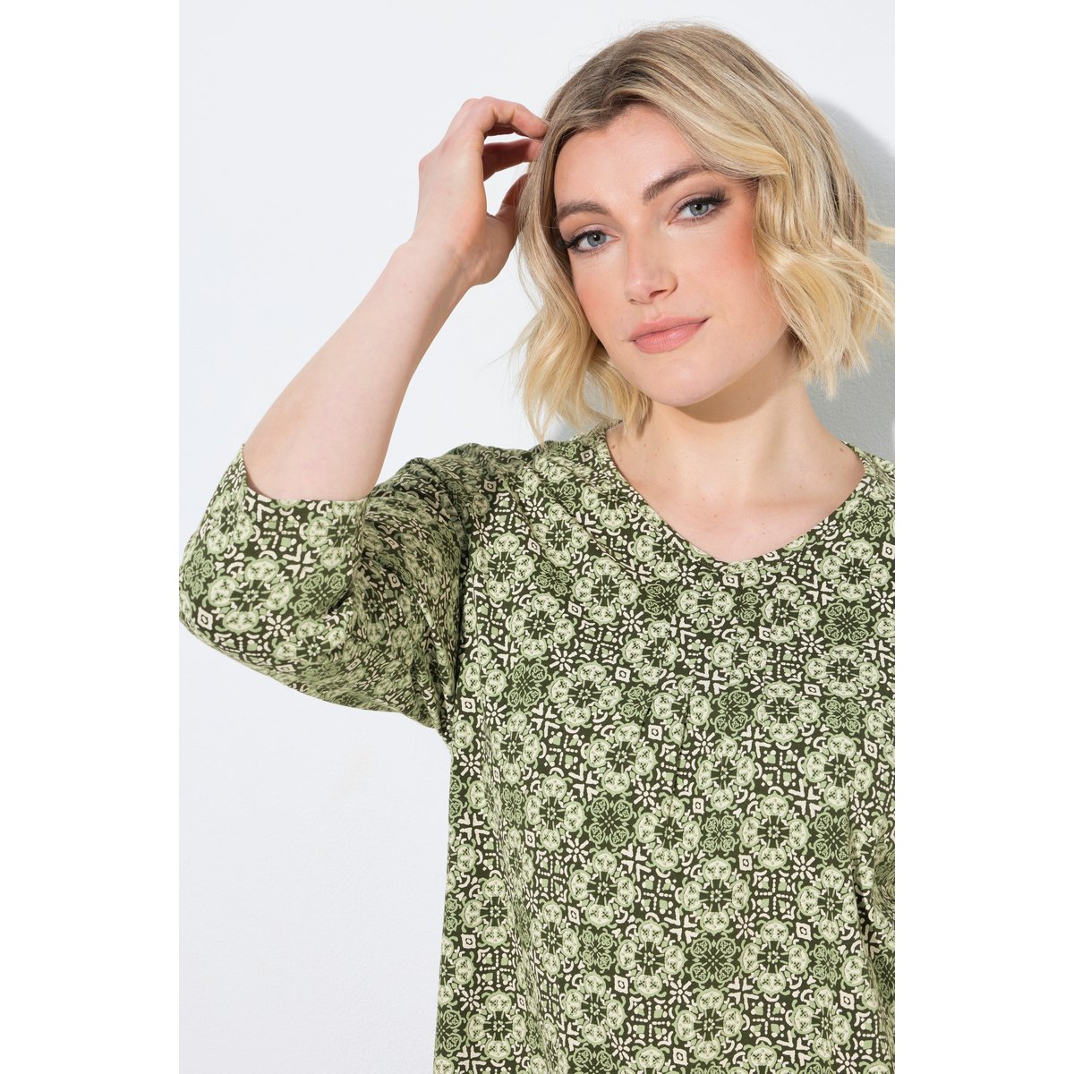 T-shirt avec plis fantaisie kaki foncé, ULLA POPKEN
