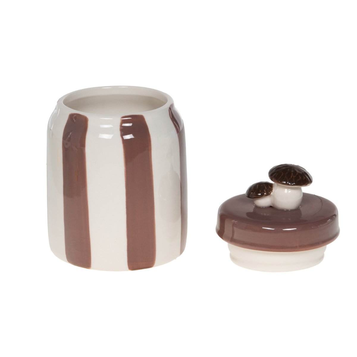 Boite champignon H11 cm rayée chocolat en céramique crème / ivoire, AMADEUS