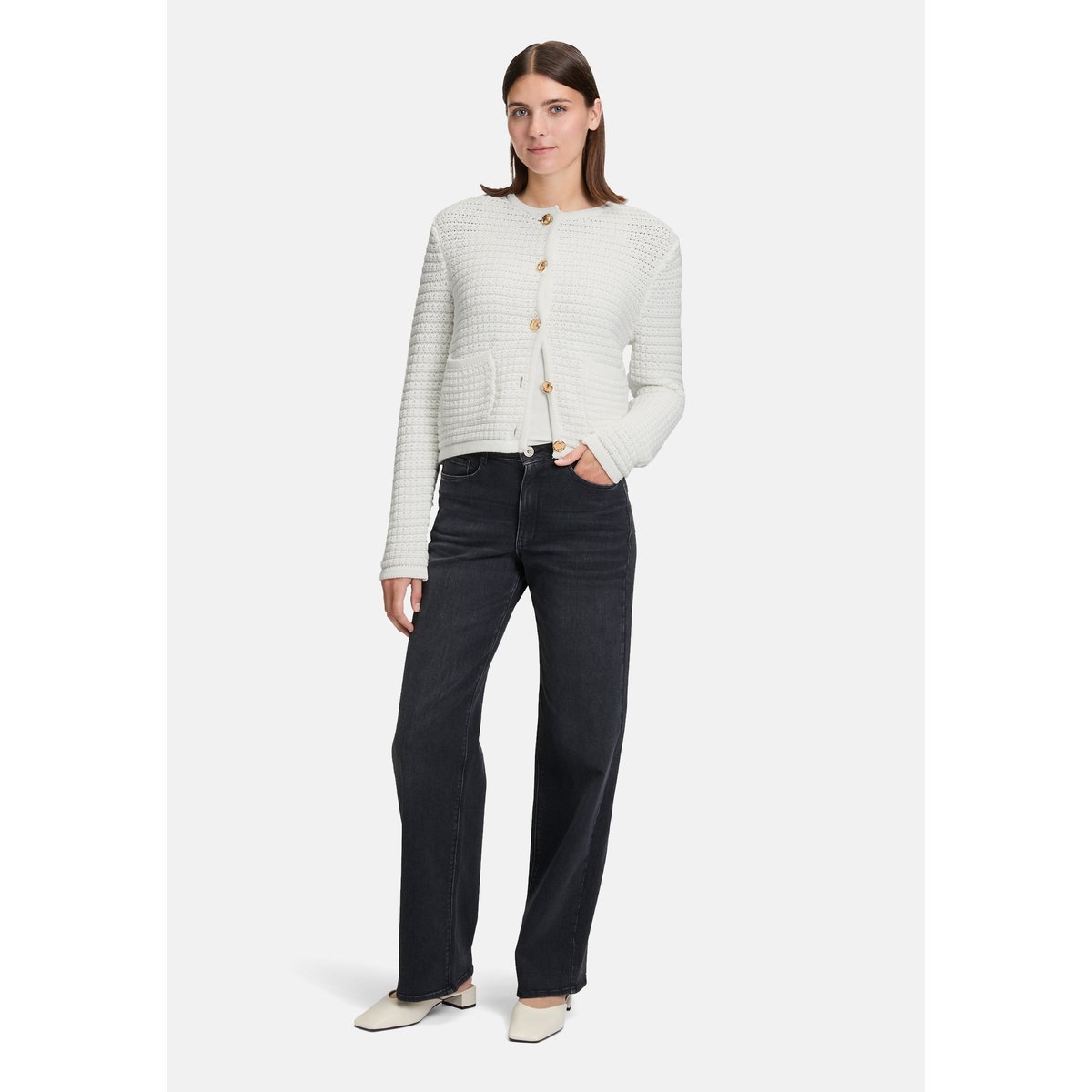 Cardigan en maille à patte de boutonnage blanc, BETTY & CO