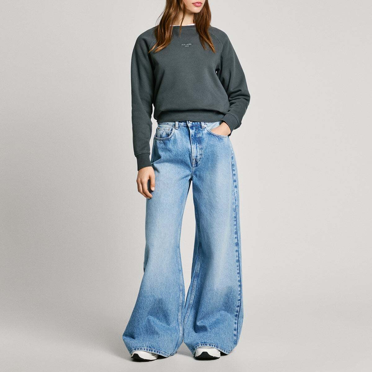 Sweat-Shirt À Col Rond Avec Logo gris antracite, PEPE JEANS