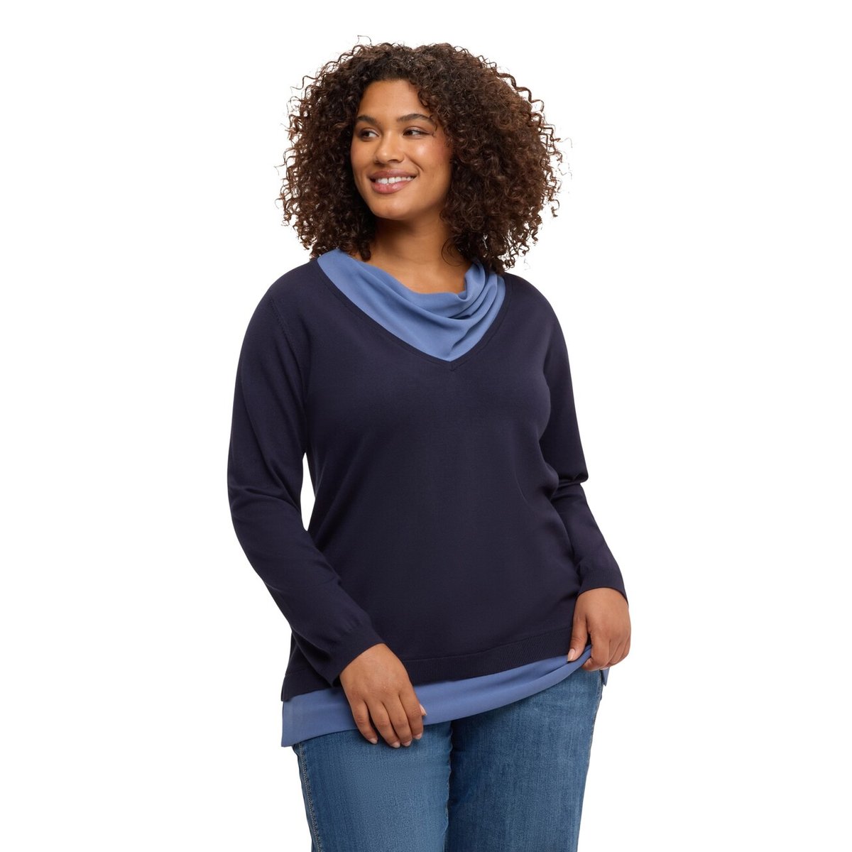Pull avec drapé contrasté bleu, FIORELLA RUBINO