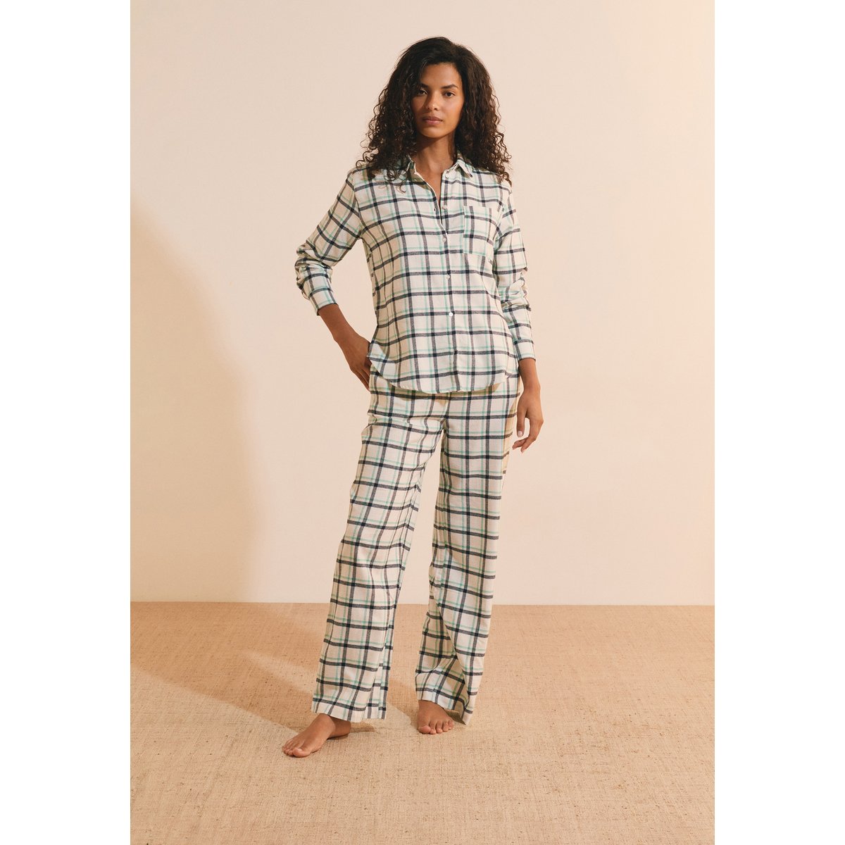 Pantalon de pyjama à carreaux en coton ROSI bleu, ETAM
